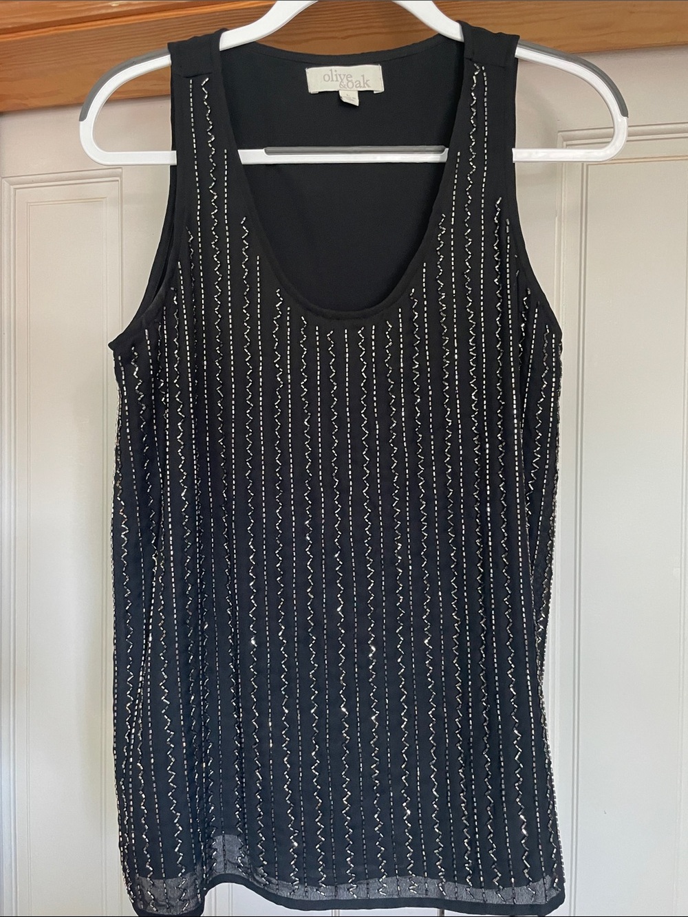 Olive & Oak Black Beaded Vertical-Stripe Tank Top